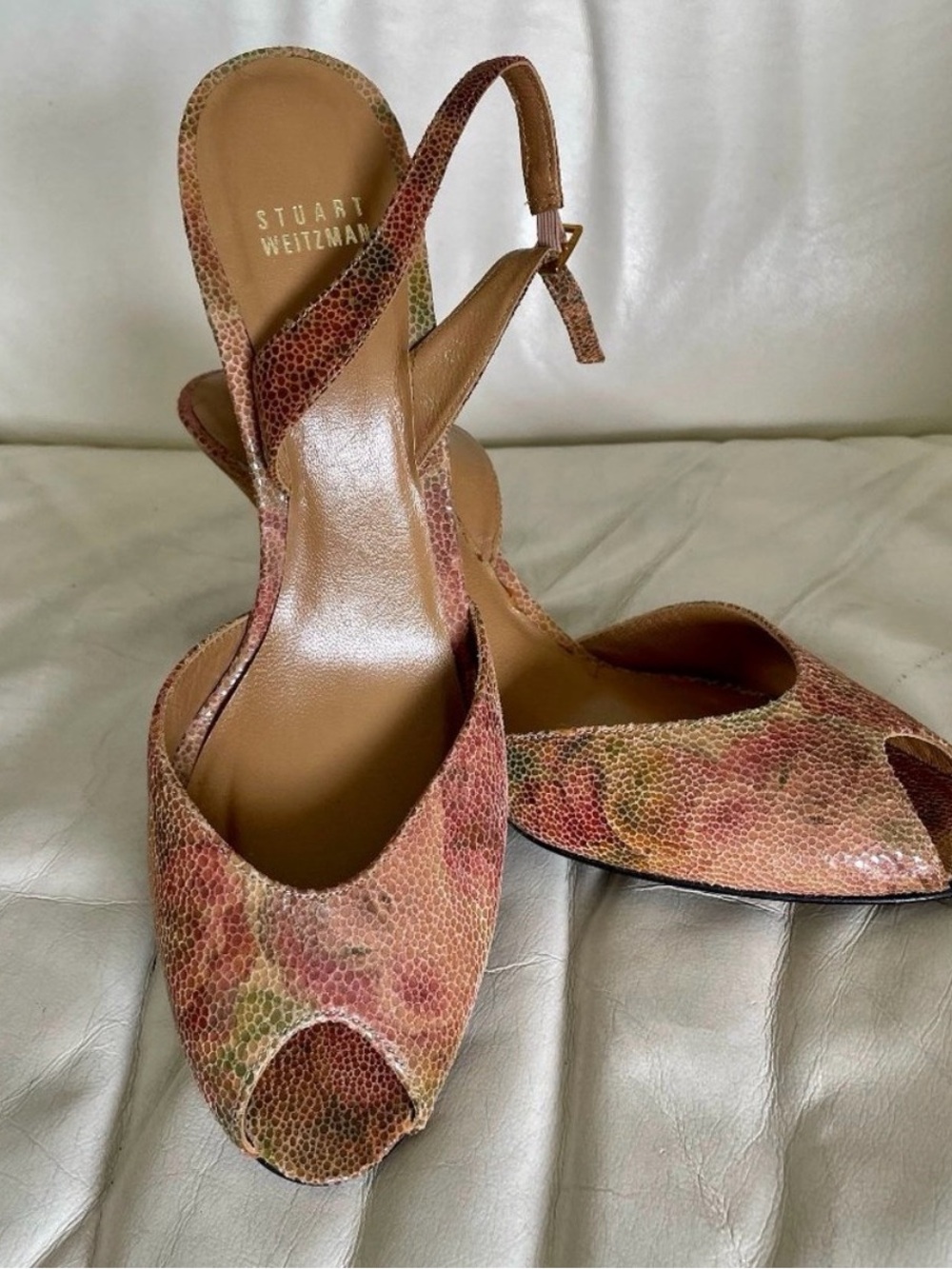Stuart Weitzman Women's Multicolor Peep-Toe Slingback Heels